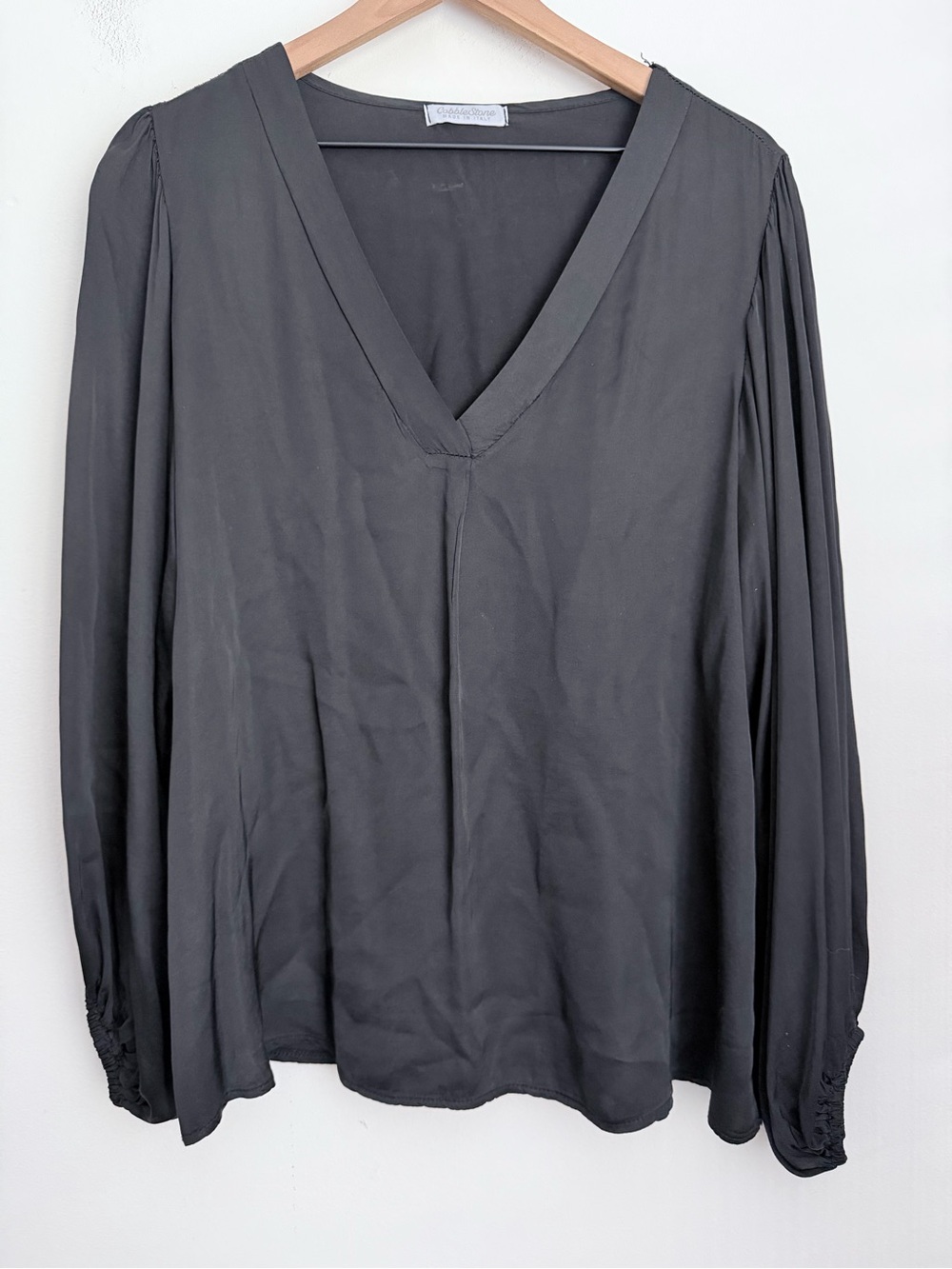 Cobblestone Living Priya Balloon Sleeve Peasant Blouse Silk blend black